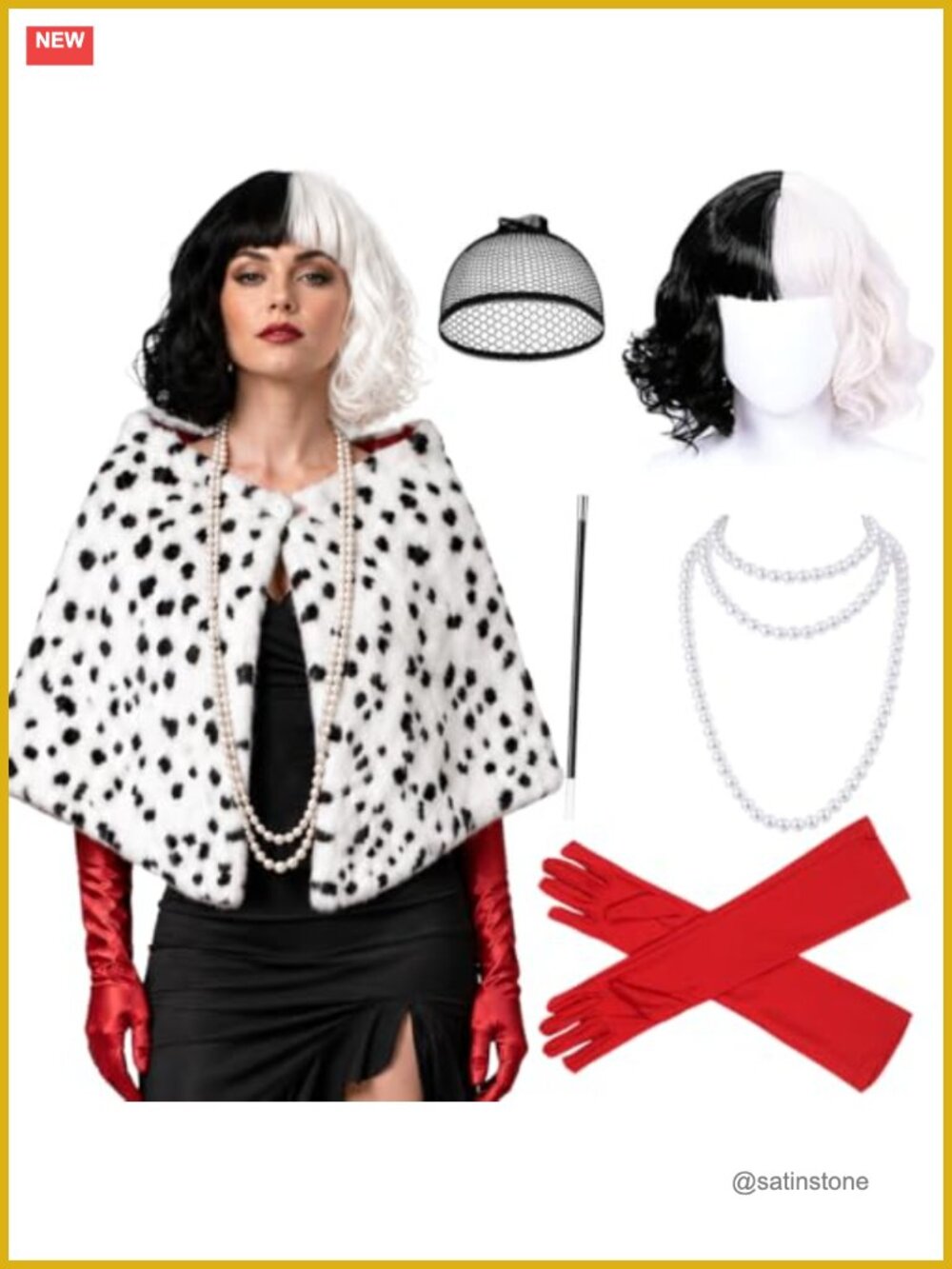 6 Pack Dalmatian Shawl Suit Glove Set Women Halloween Costume Adult
